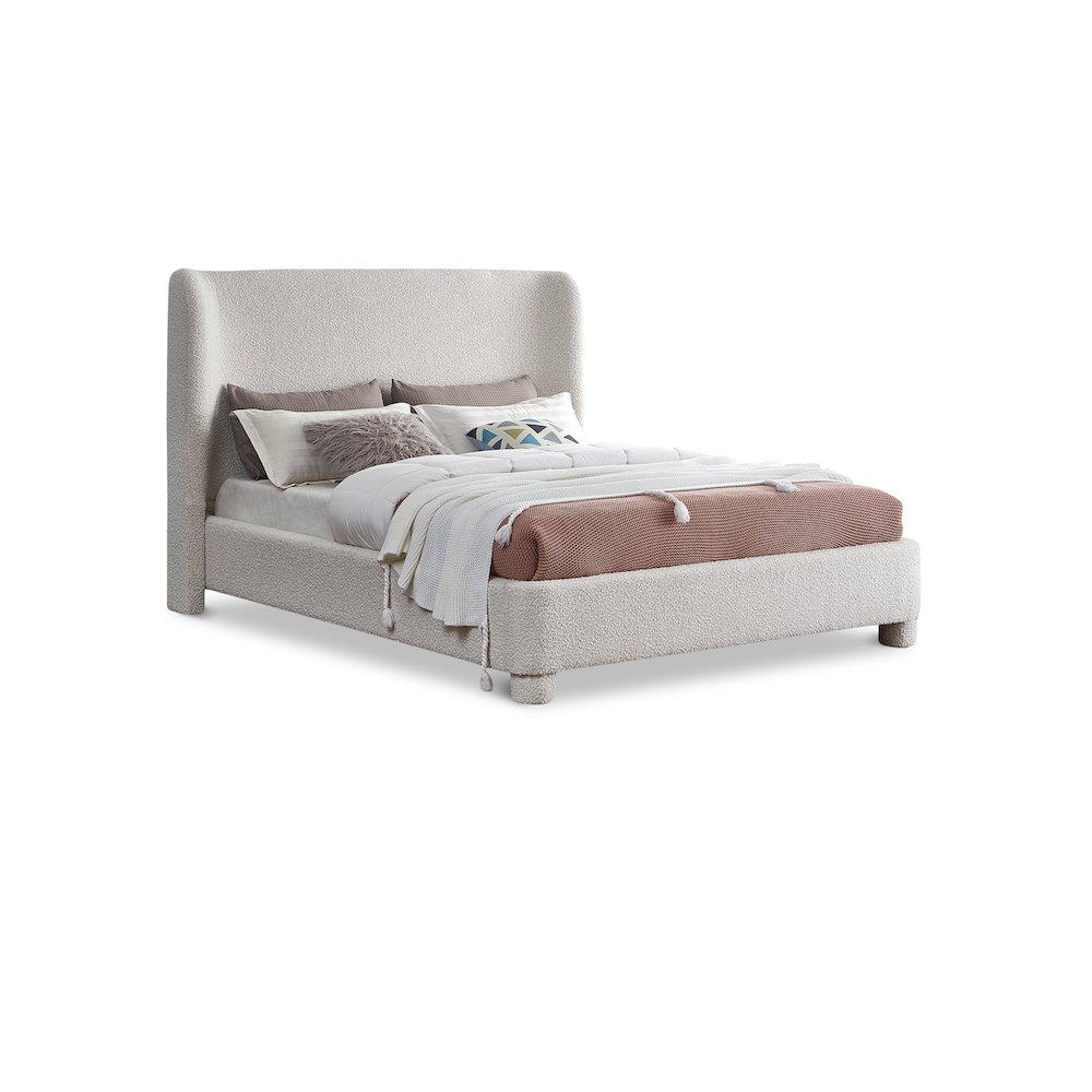 Penny Cream Boucle Fabric King Bed. Picture 1