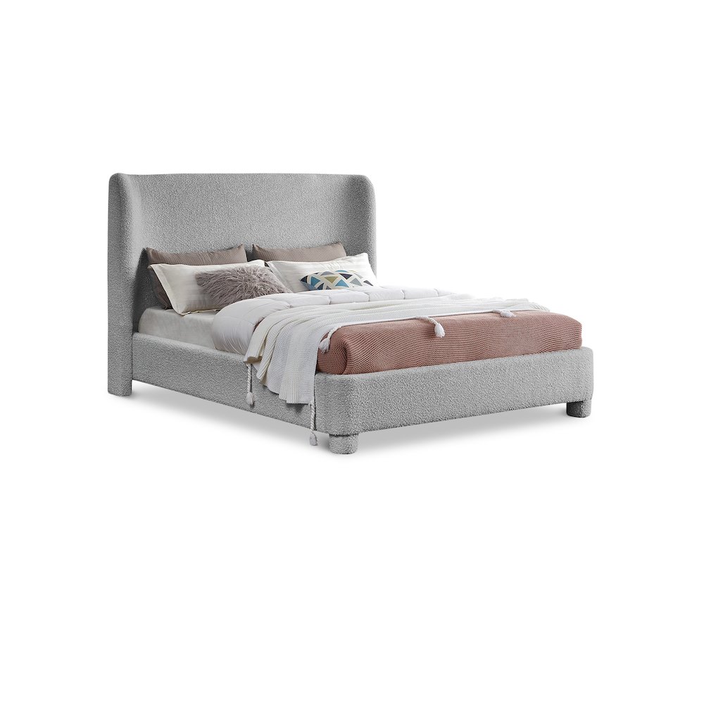 Penny Grey Boucle Fabric Full Bed. Picture 1