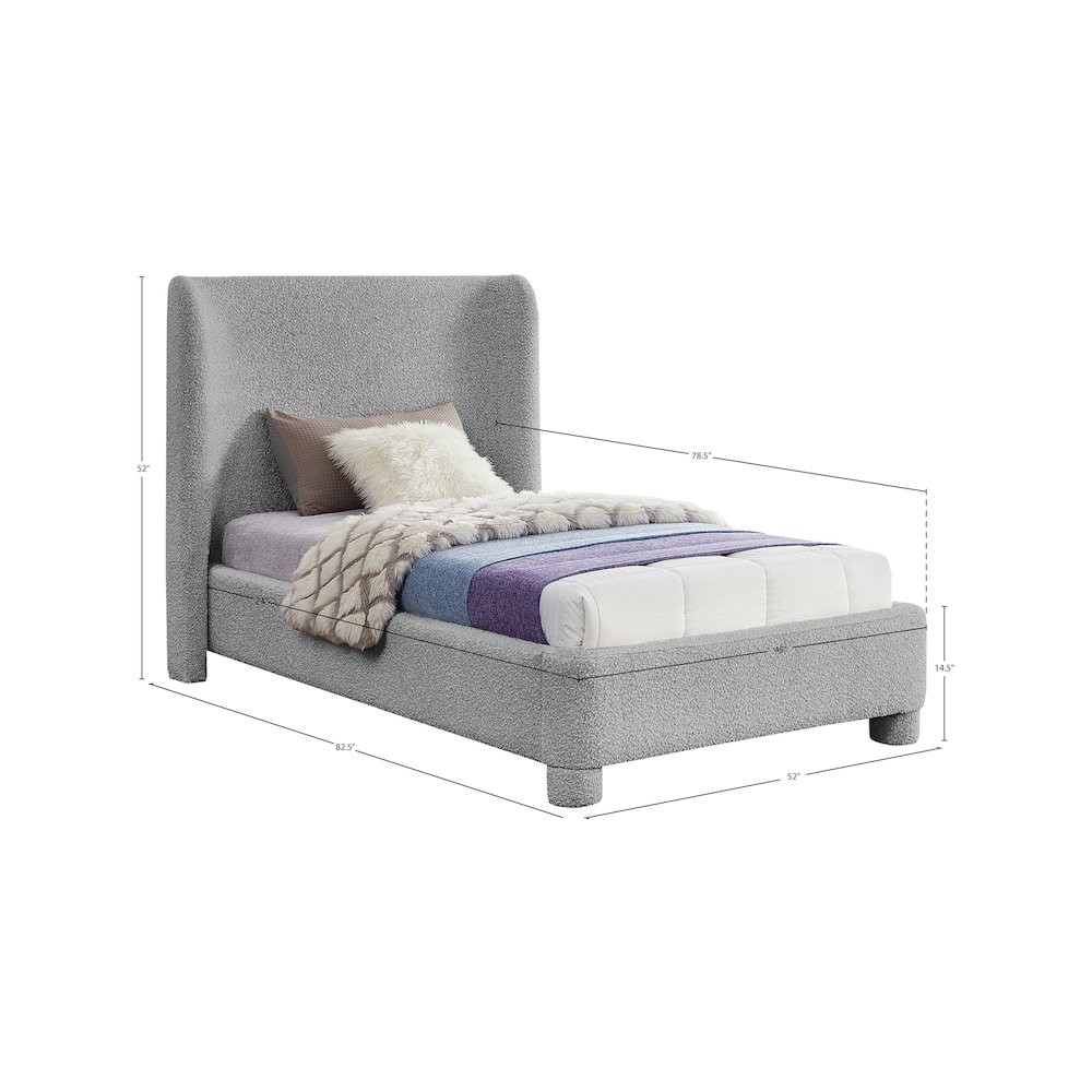 Penny Grey Boucle Fabric Twin Bed. Picture 6