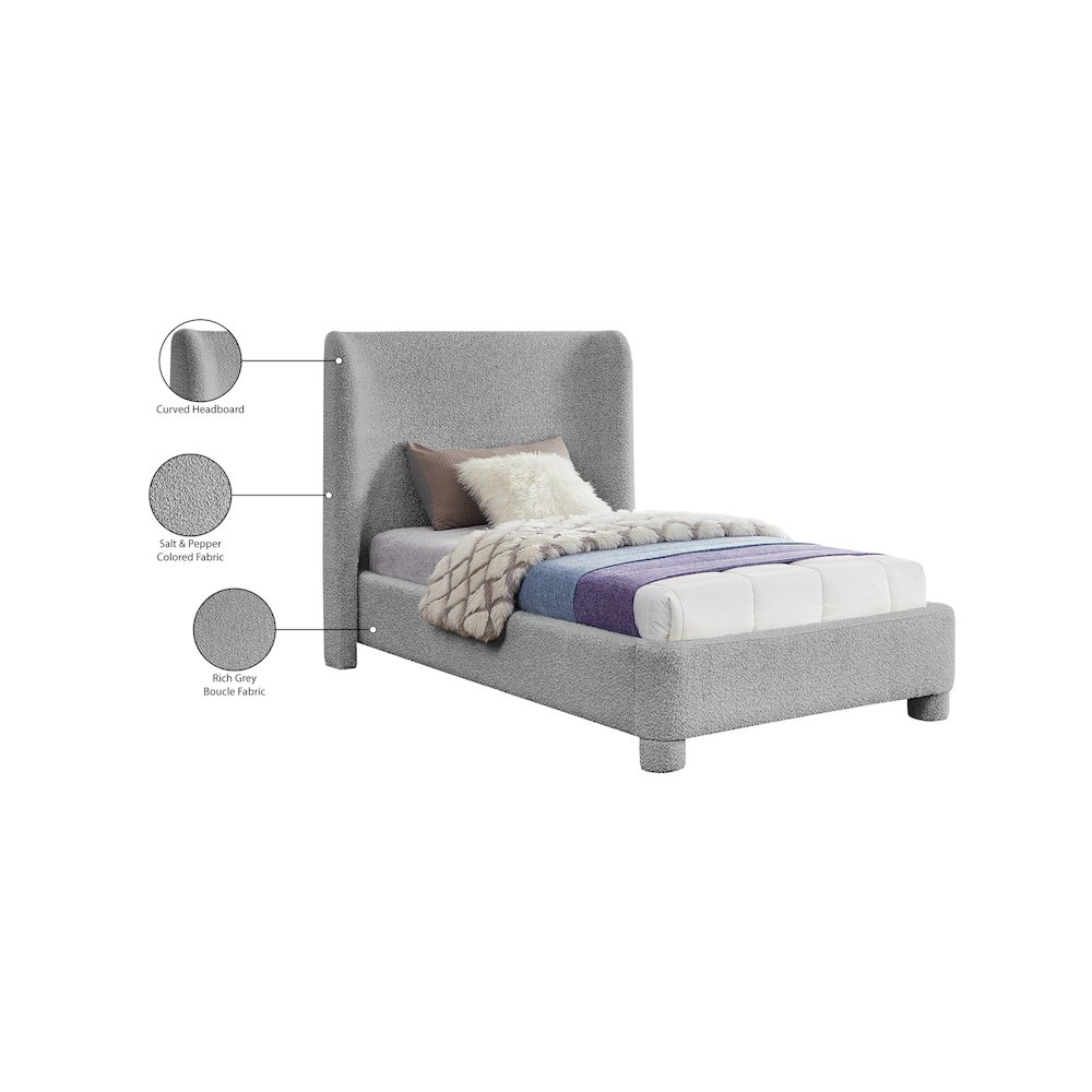 Penny Grey Boucle Fabric Twin Bed. Picture 7