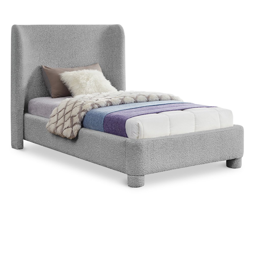 Penny Grey Boucle Fabric Twin Bed. Picture 1