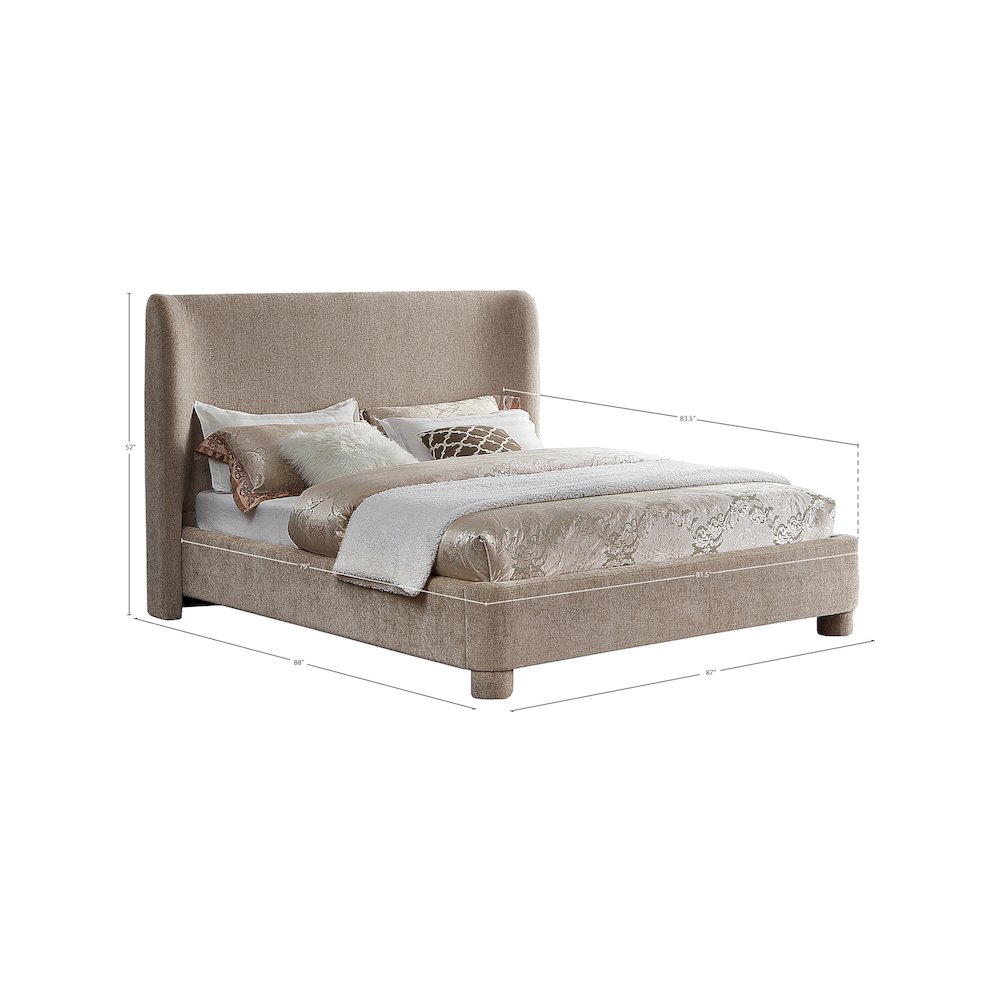 Penny Beige Chenille Fabric King Bed. Picture 9