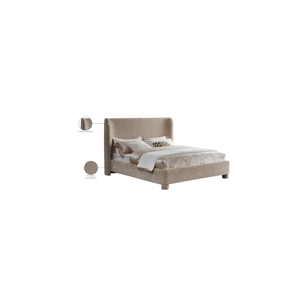 Penny Beige Chenille Fabric King Bed. Picture 10
