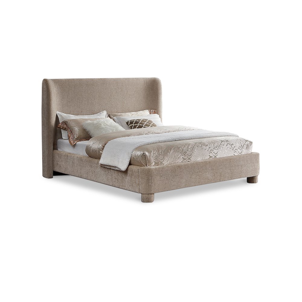 Penny Beige Chenille Fabric King Bed. Picture 1