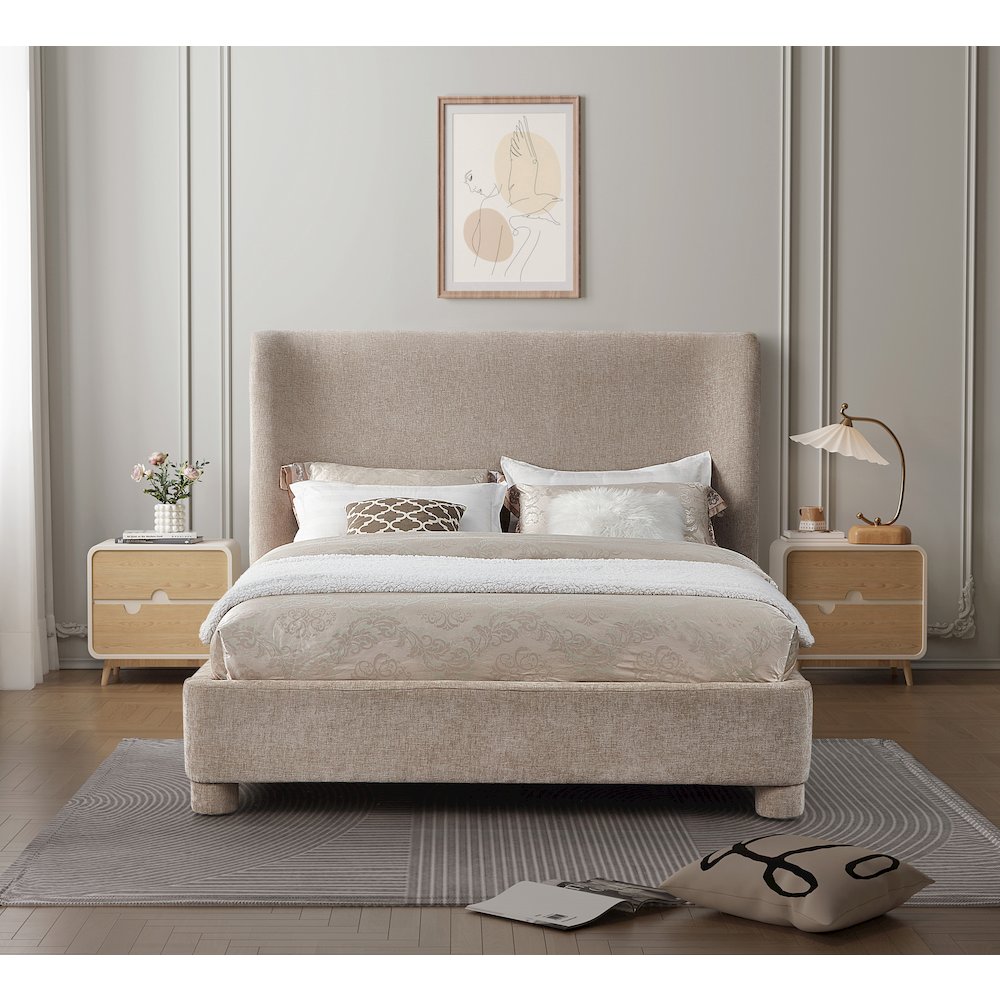 Penny Beige Chenille Fabric King Bed. Picture 3