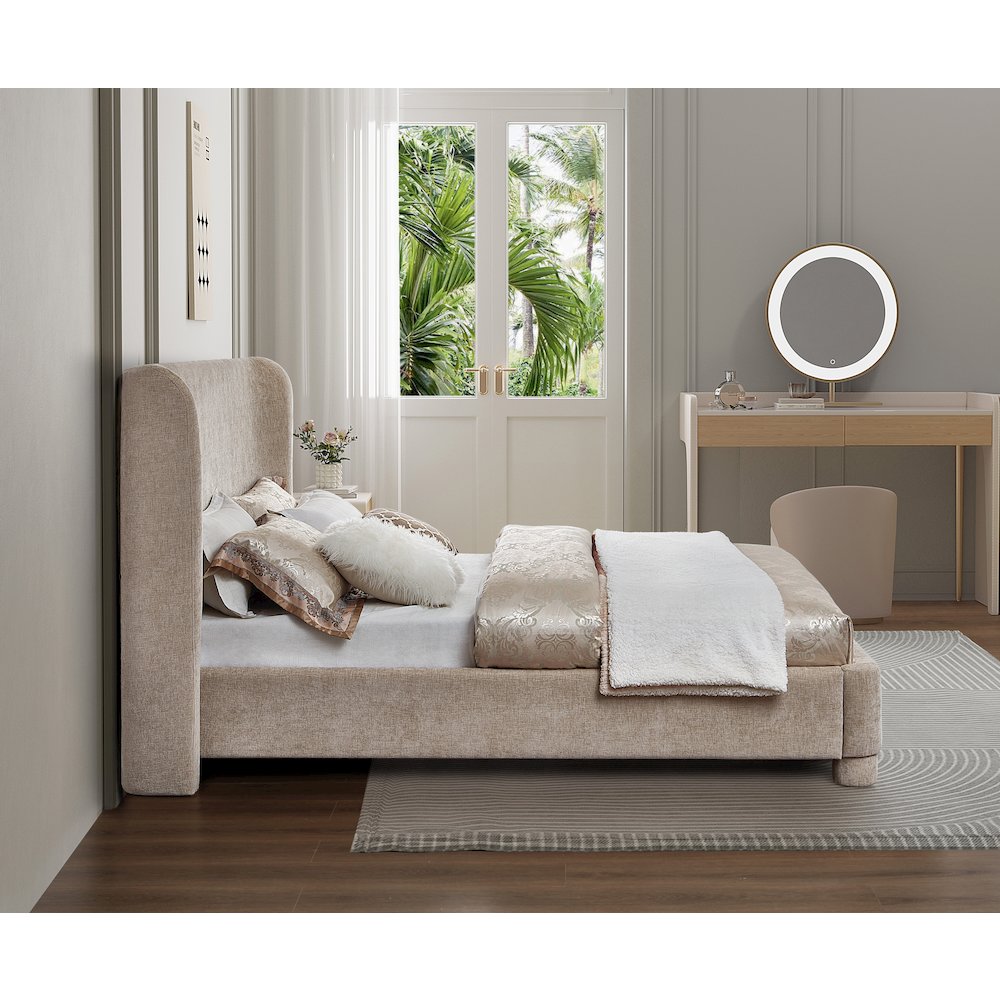 Penny Beige Chenille Fabric King Bed. Picture 5
