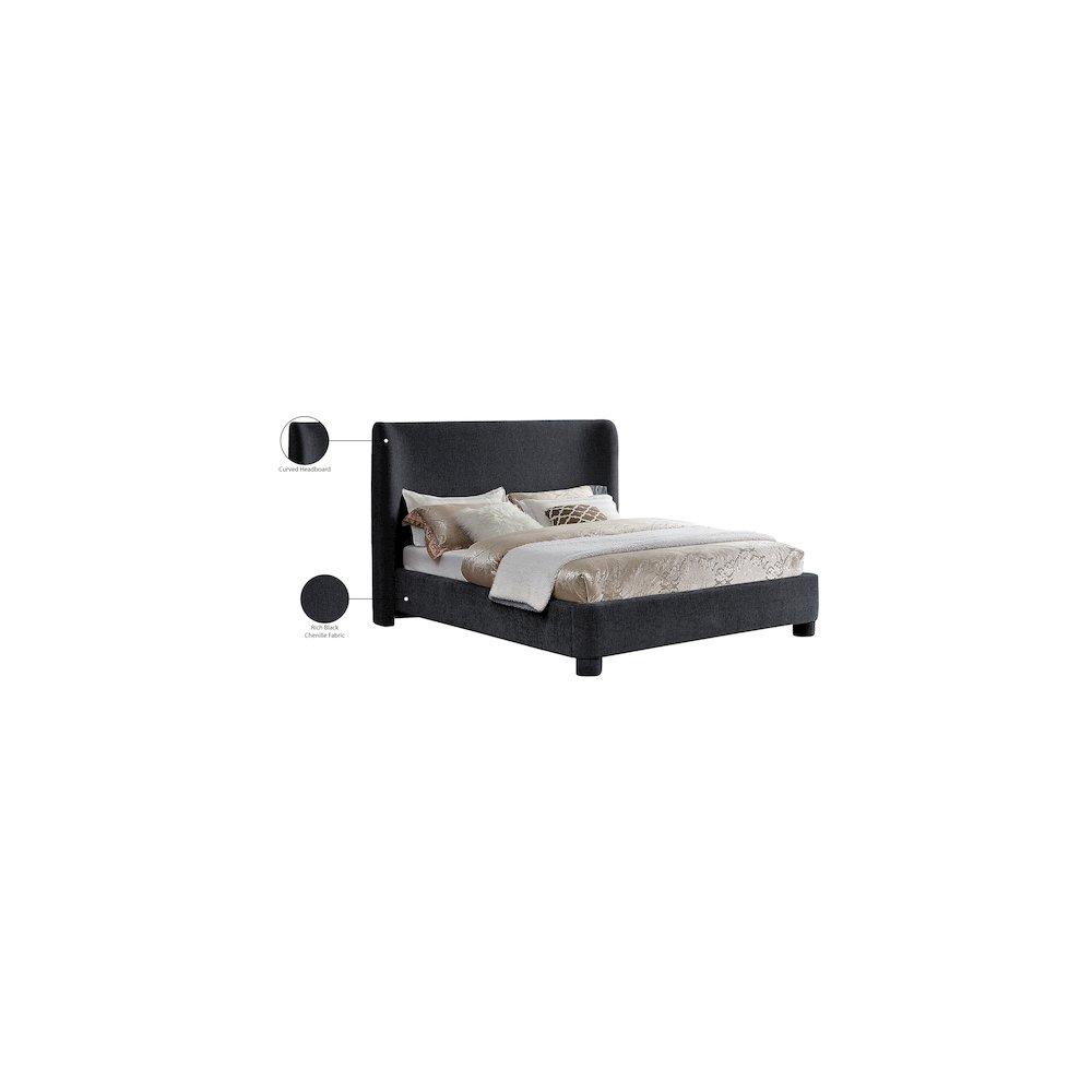 Penny Black Chenille Fabric King Bed. Picture 10