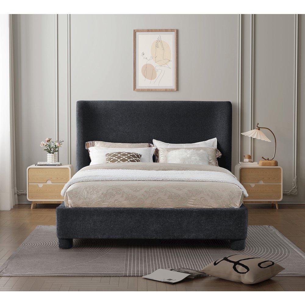 Penny Black Chenille Fabric King Bed. Picture 3
