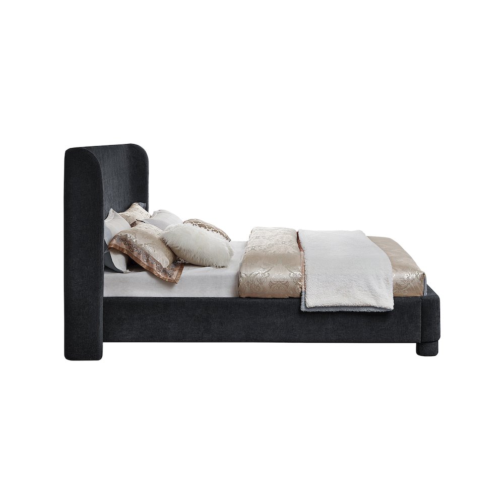 Penny Black Chenille Fabric King Bed. Picture 4