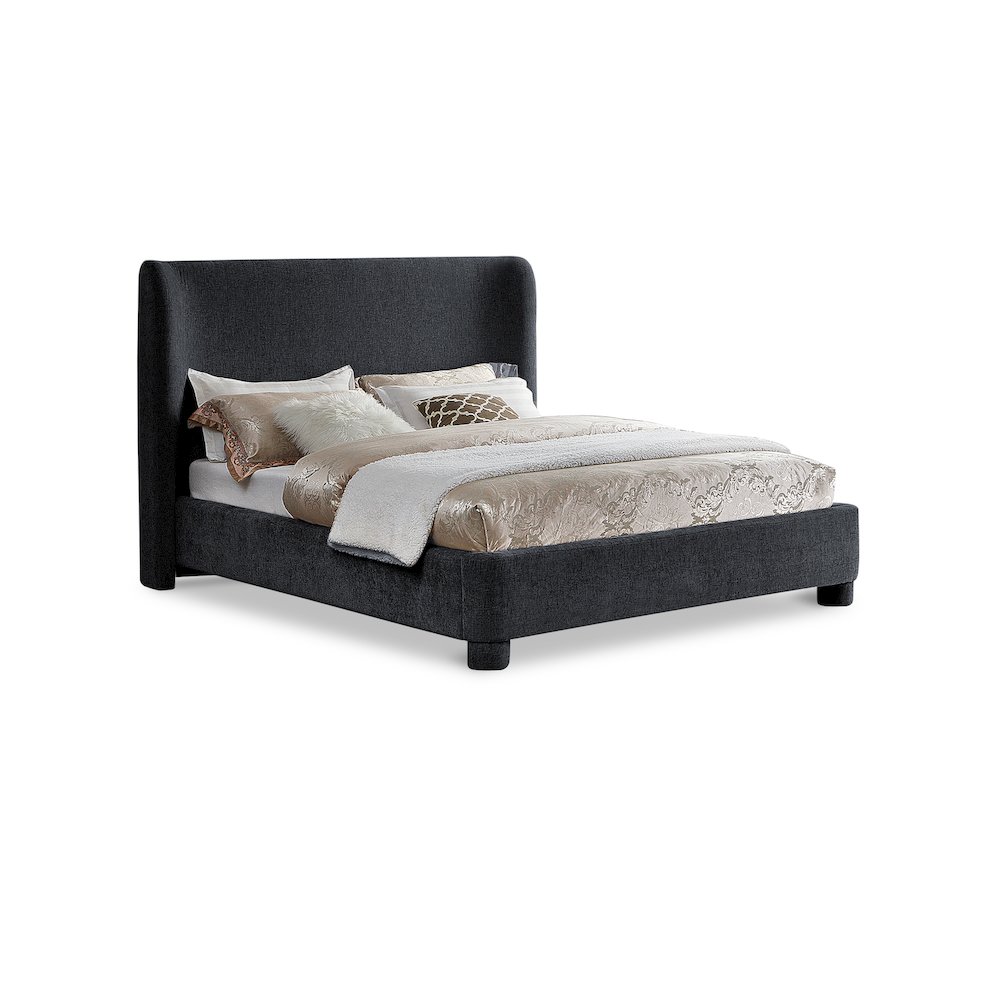 Penny Black Chenille Fabric Queen Bed. Picture 1