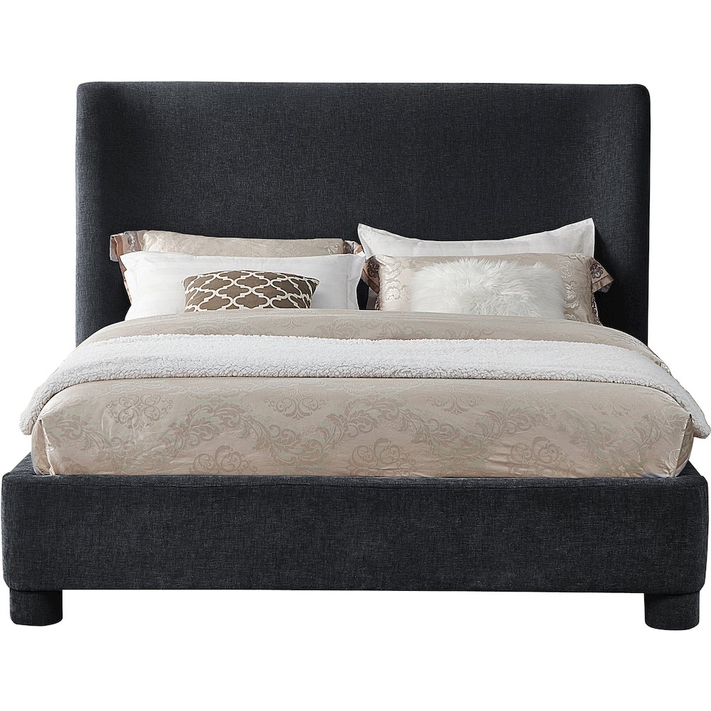 Penny Black Chenille Fabric Queen Bed. Picture 2