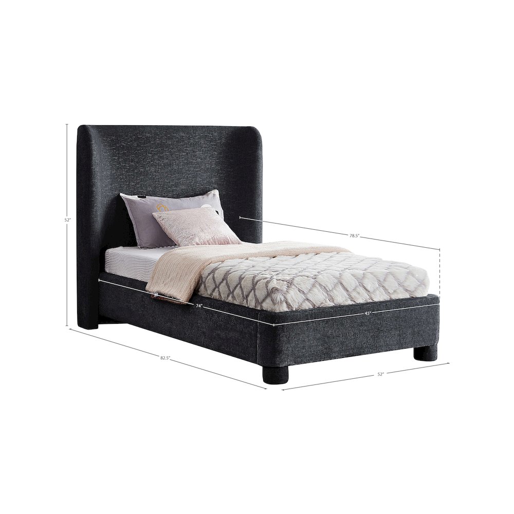 Penny Black Chenille Fabric Twin Bed. Picture 9