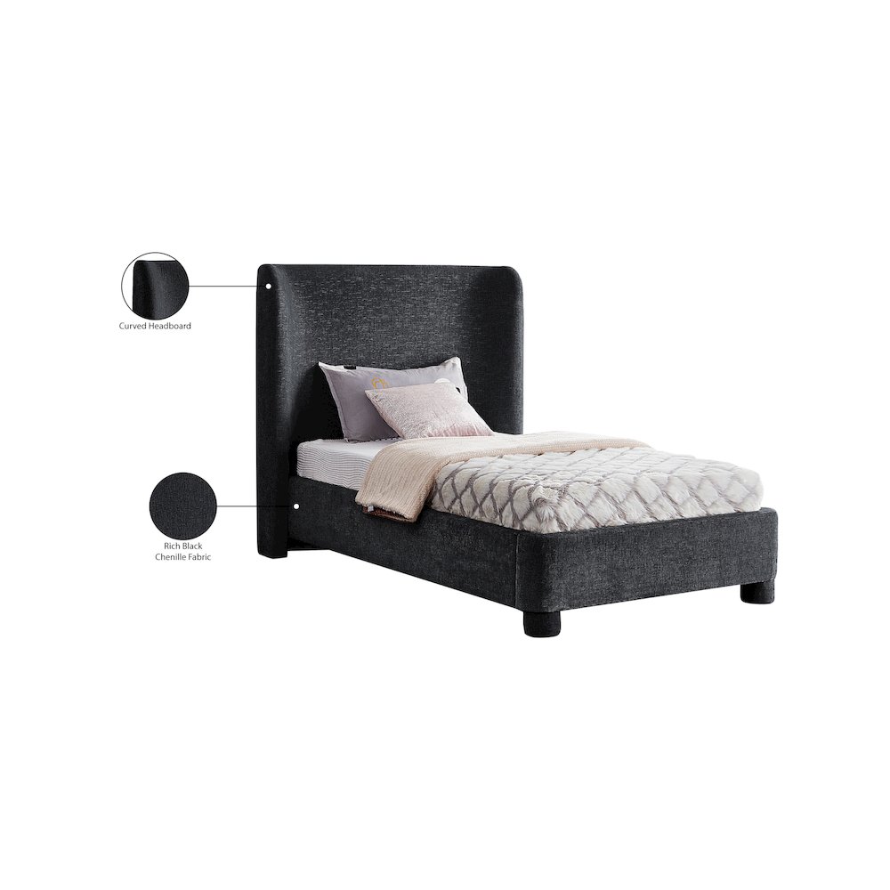 Penny Black Chenille Fabric Twin Bed. Picture 10