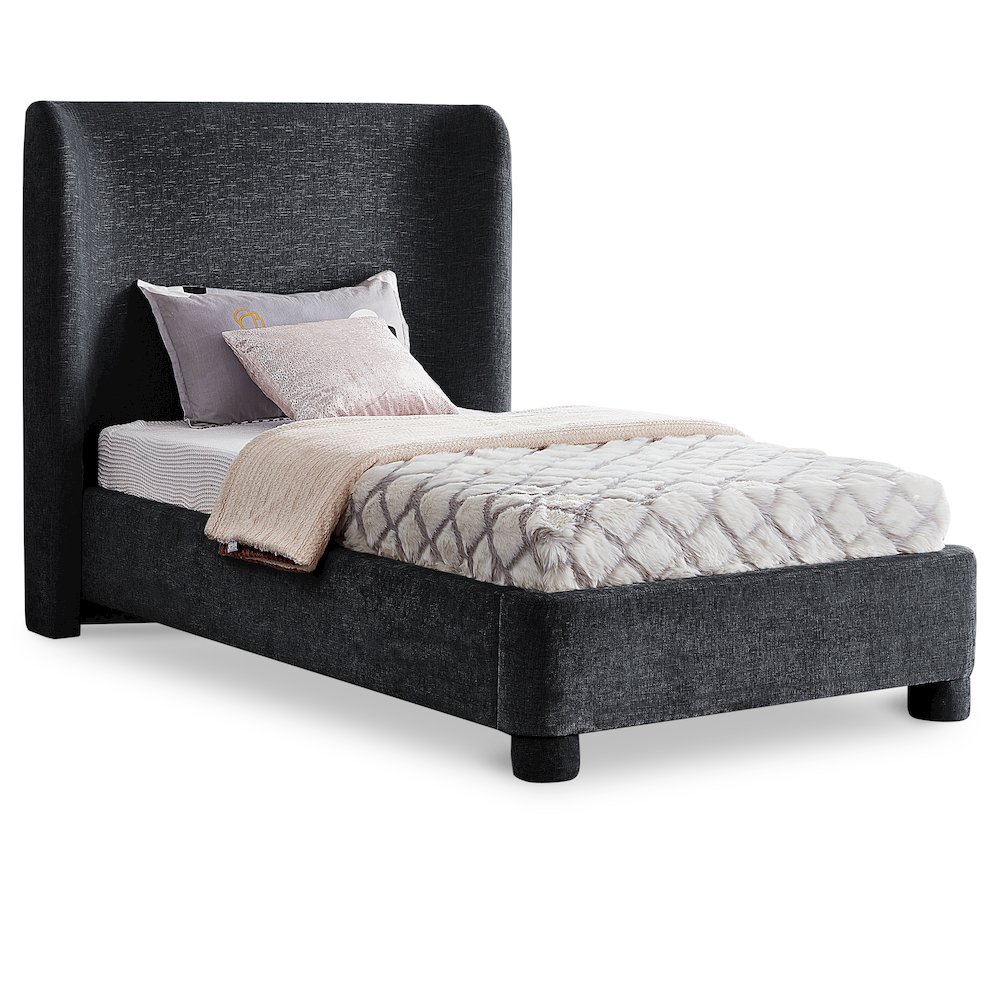 Penny Black Chenille Fabric Twin Bed. Picture 1