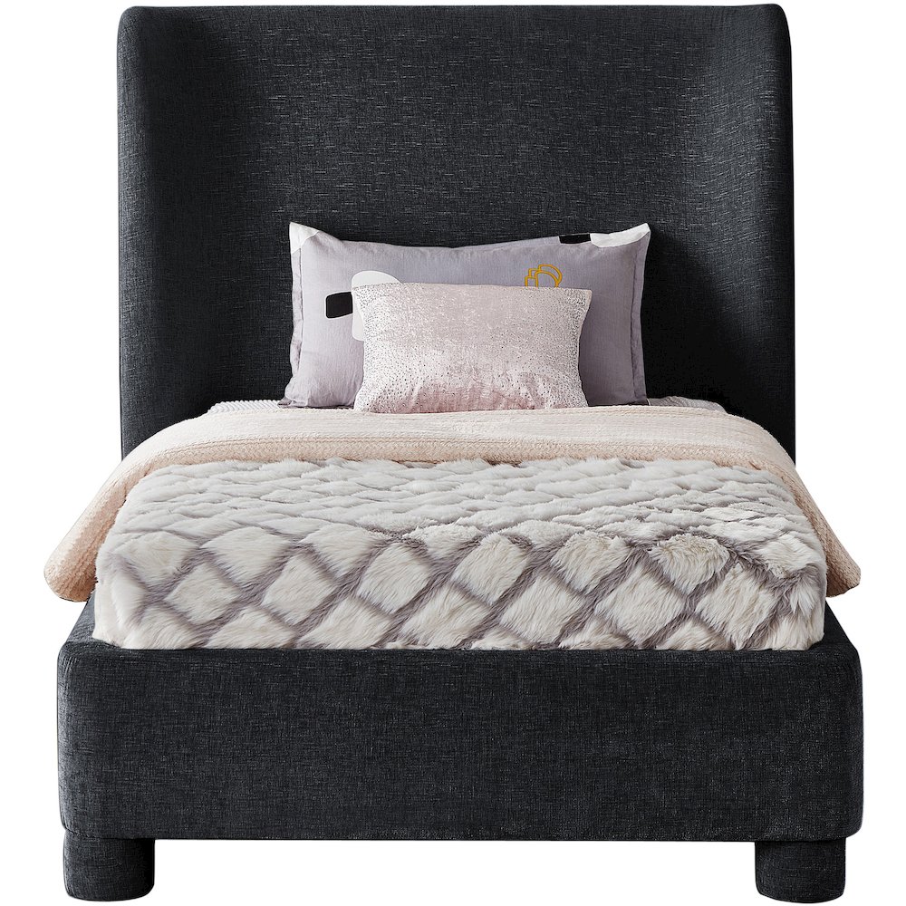 Penny Black Chenille Fabric Twin Bed. Picture 2