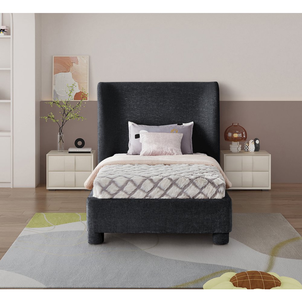 Penny Black Chenille Fabric Twin Bed. Picture 3