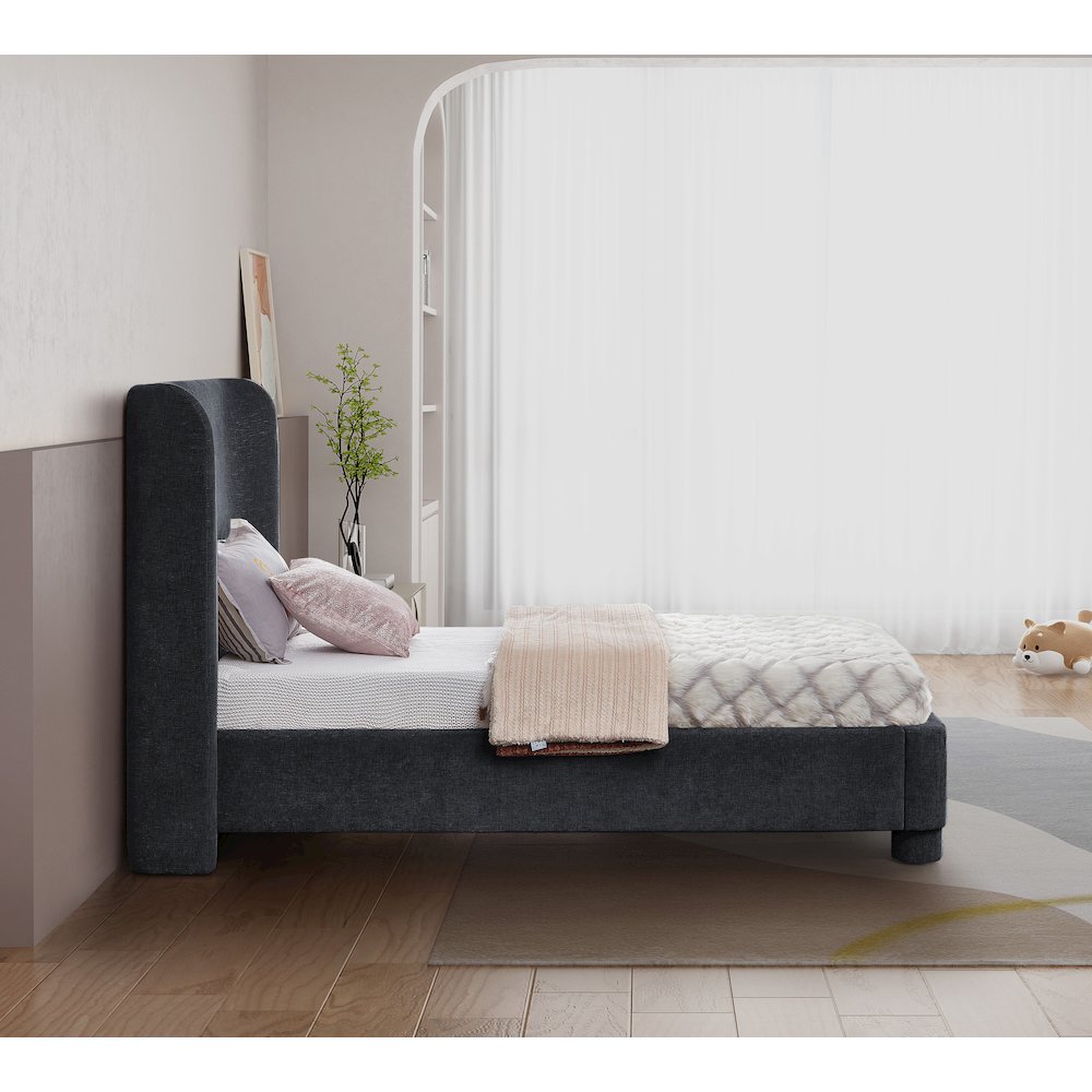 Penny Black Chenille Fabric Twin Bed. Picture 5