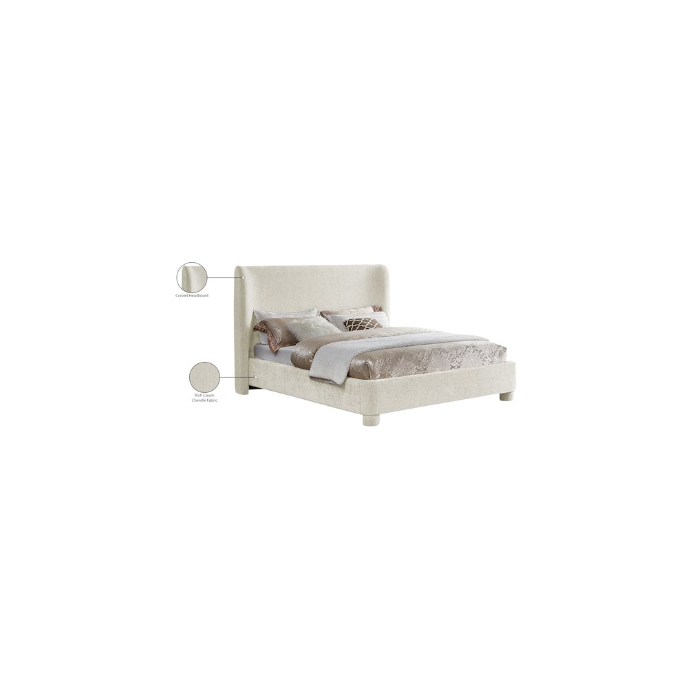Penny Cream Chenille Fabric Queen Bed. Picture 10