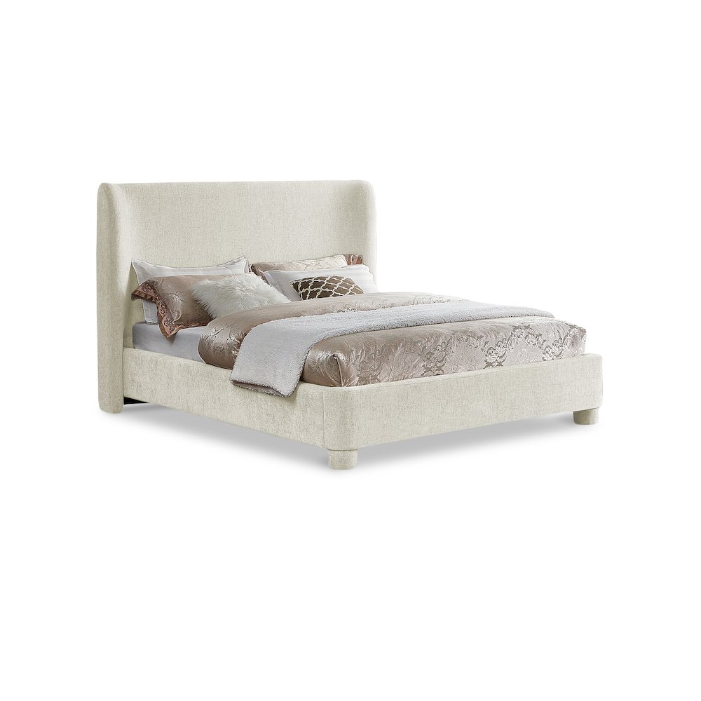 Penny Cream Chenille Fabric Queen Bed. Picture 1