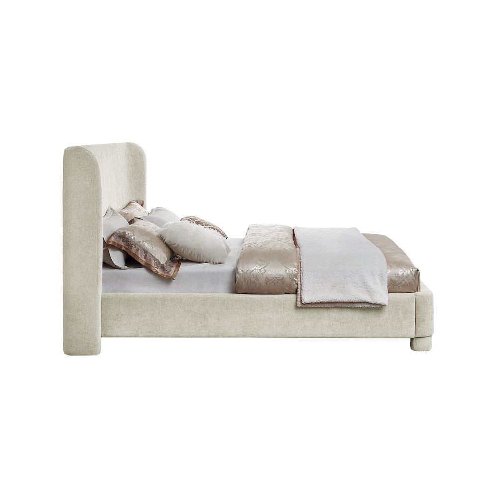 Penny Cream Chenille Fabric Queen Bed. Picture 4