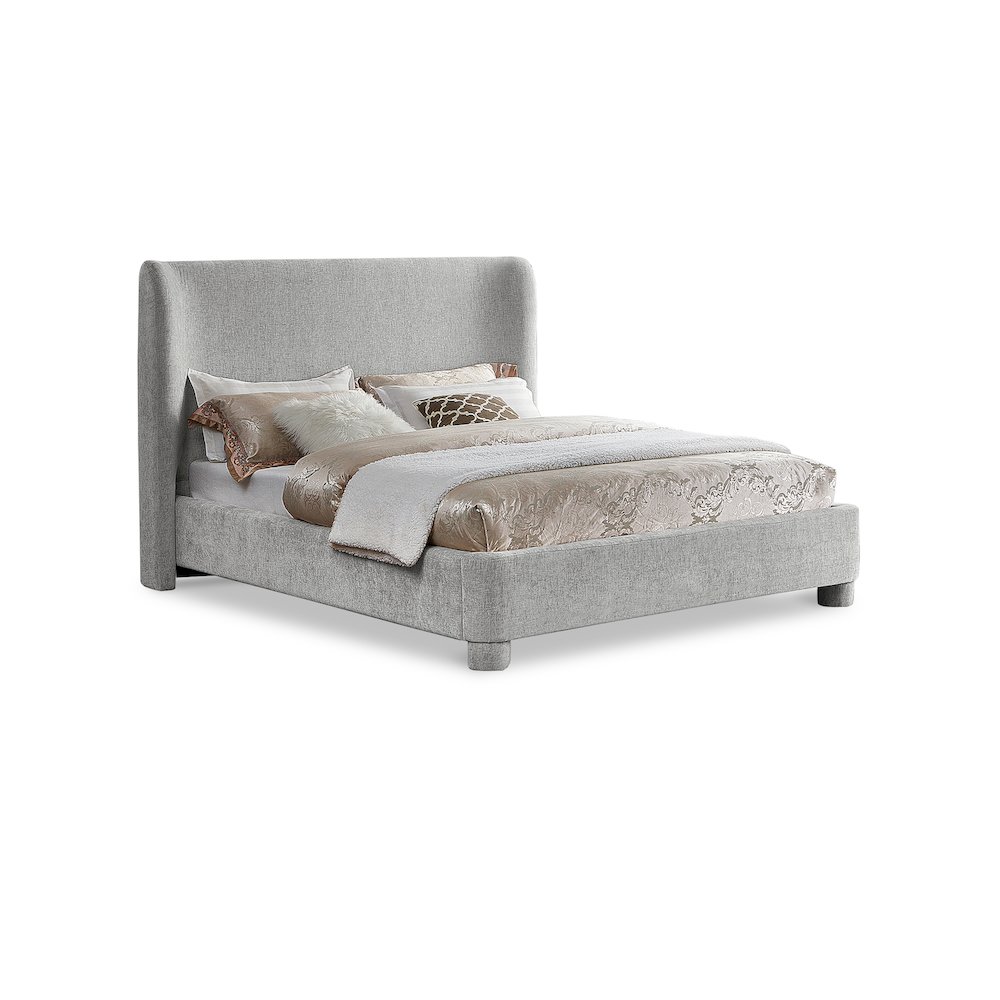 Penny Light Grey Chenille Fabric King Bed. Picture 1