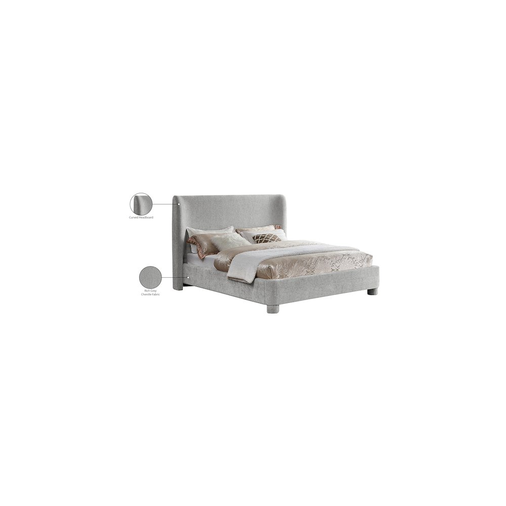 Penny Light Grey Chenille Fabric Queen Bed. Picture 10