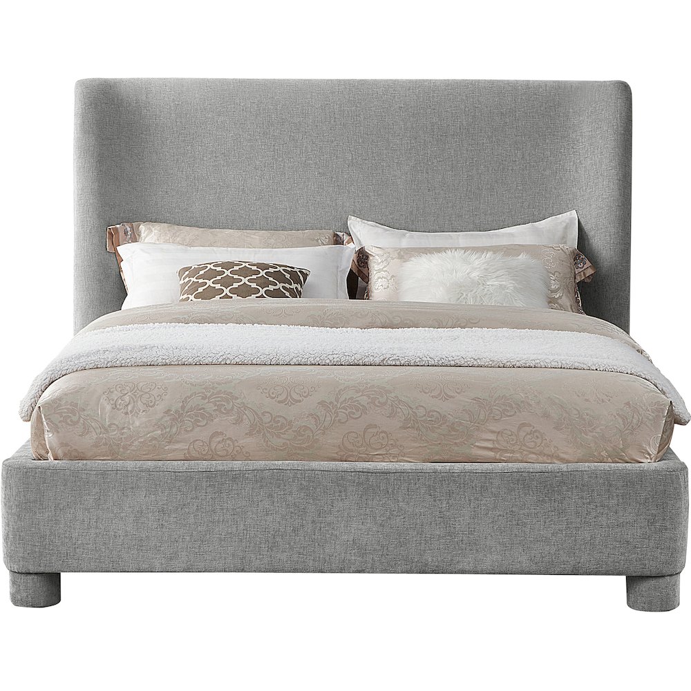 Penny Light Grey Chenille Fabric Queen Bed. Picture 2