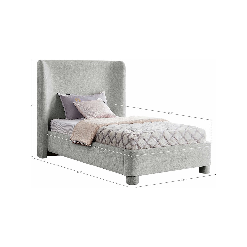 Penny Light Grey Chenille Fabric Twin Bed. Picture 9