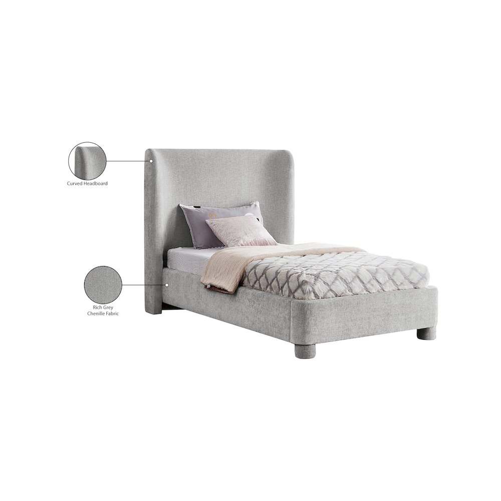 Penny Light Grey Chenille Fabric Twin Bed. Picture 10