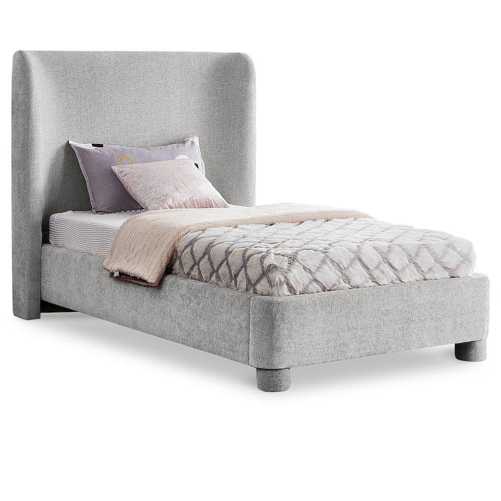 Penny Light Grey Chenille Fabric Twin Bed. Picture 1