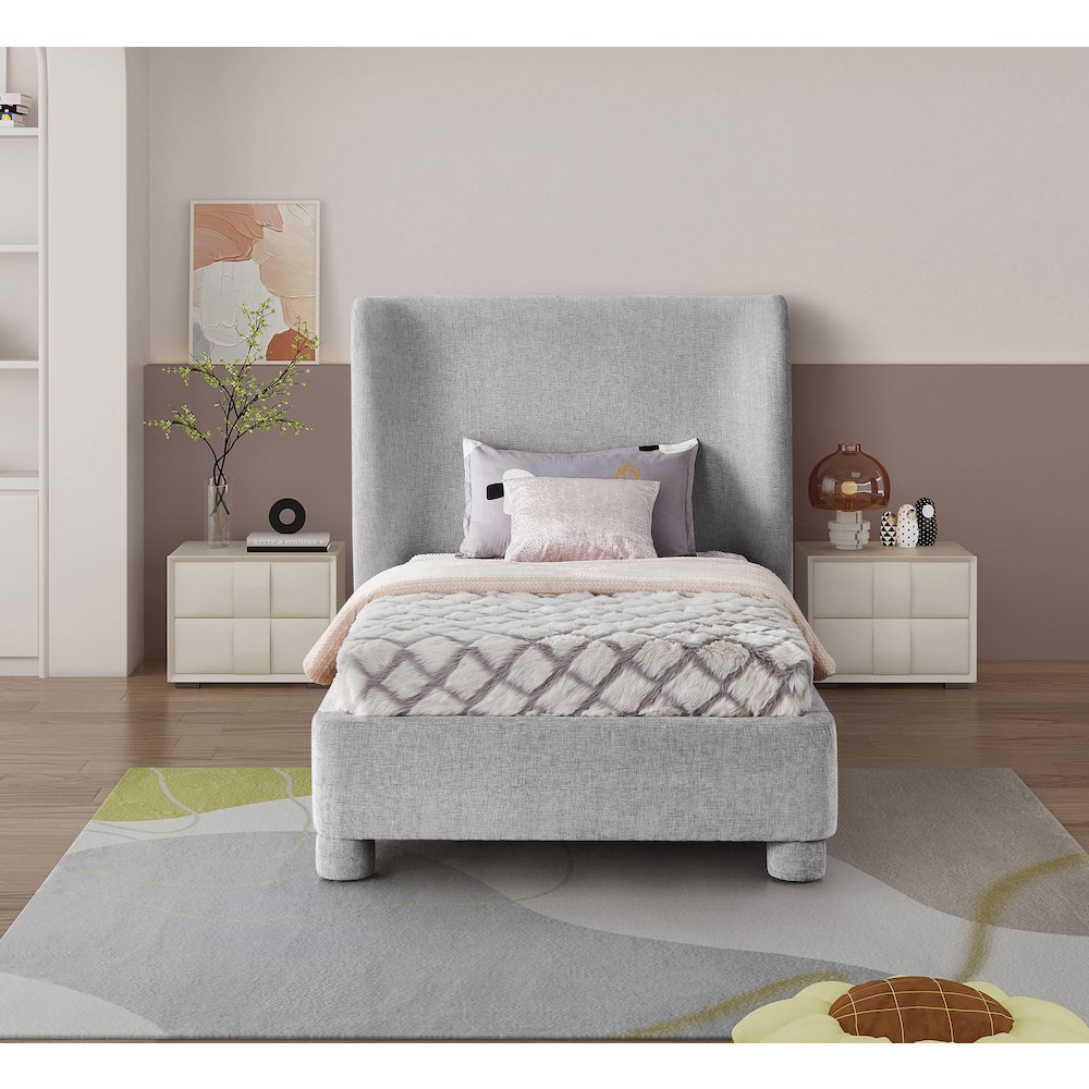 Penny Light Grey Chenille Fabric Twin Bed. Picture 3