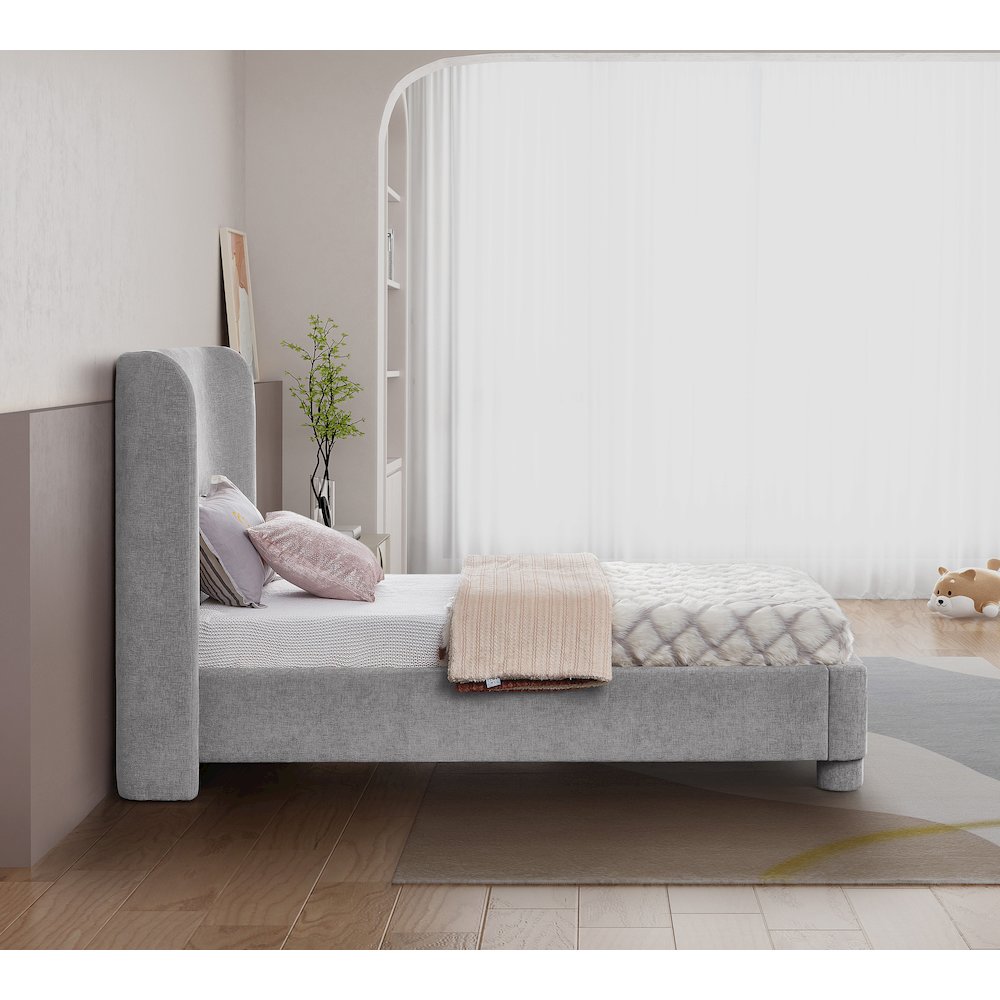 Penny Light Grey Chenille Fabric Twin Bed. Picture 5