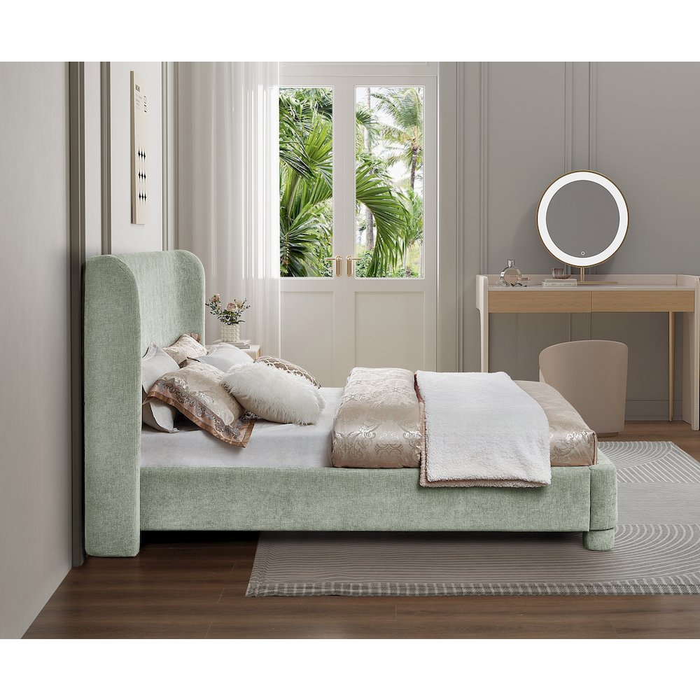Penny Mint Green Chenille Fabric Full Bed. Picture 5