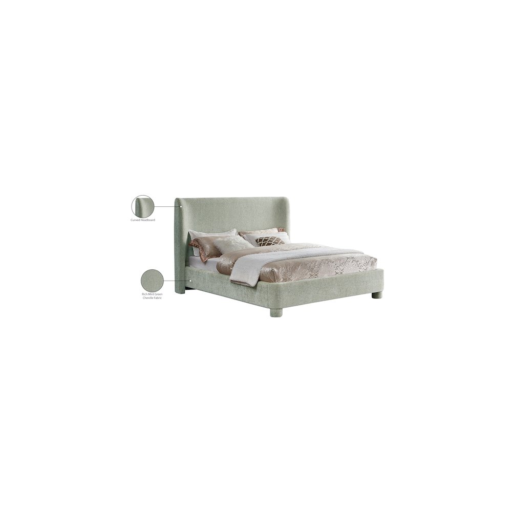 Penny Mint Green Chenille Fabric King Bed. Picture 10