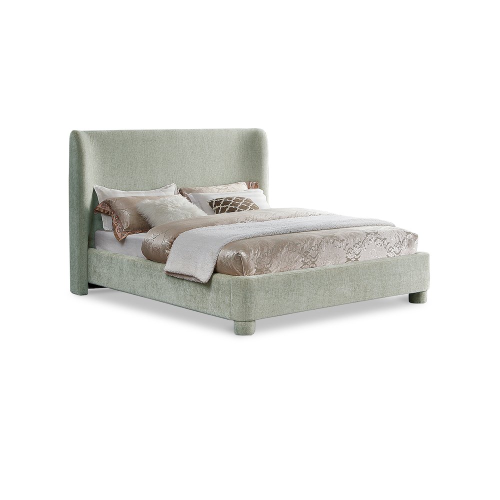Penny Mint Green Chenille Fabric Queen Bed. Picture 1