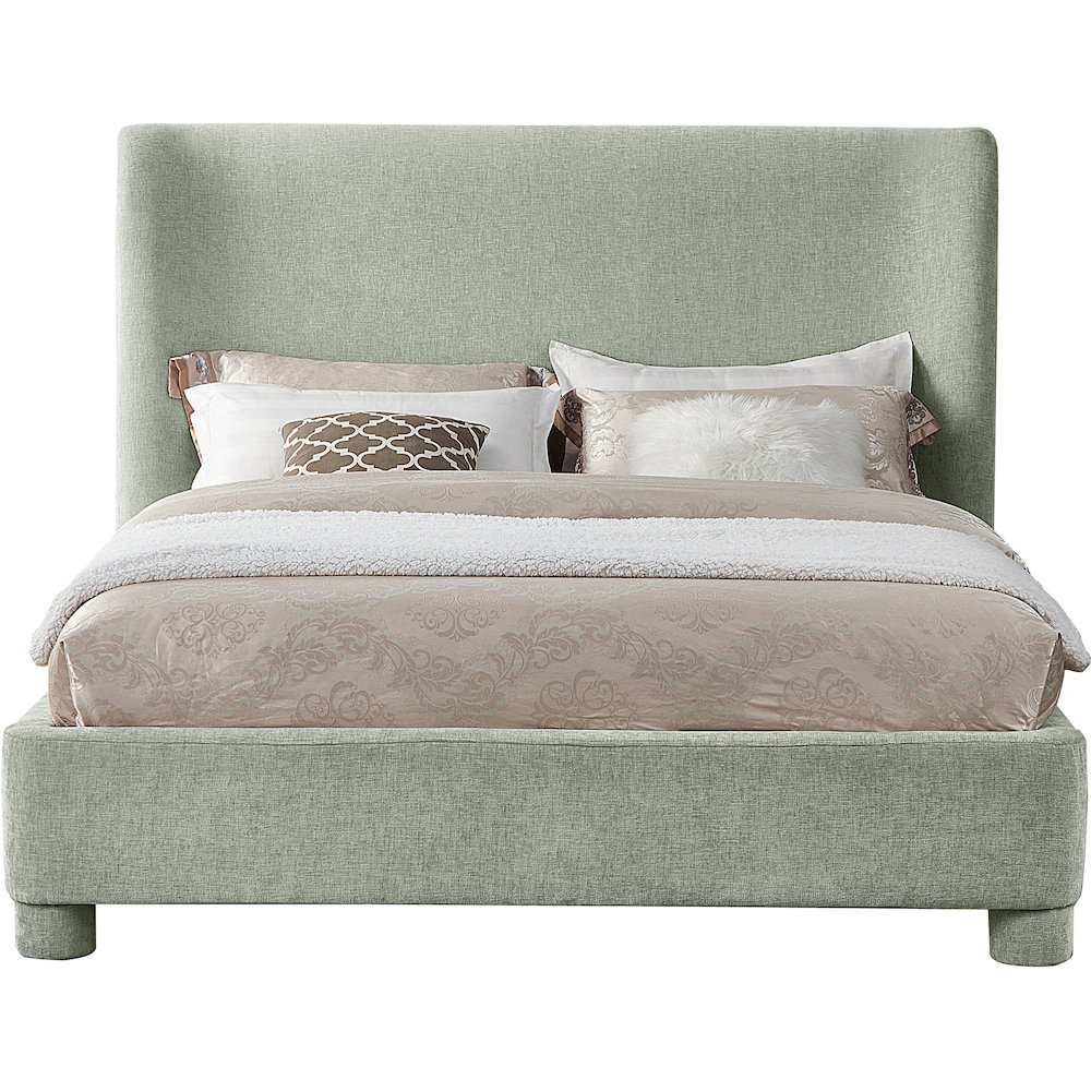 Penny Mint Green Chenille Fabric Queen Bed. Picture 2