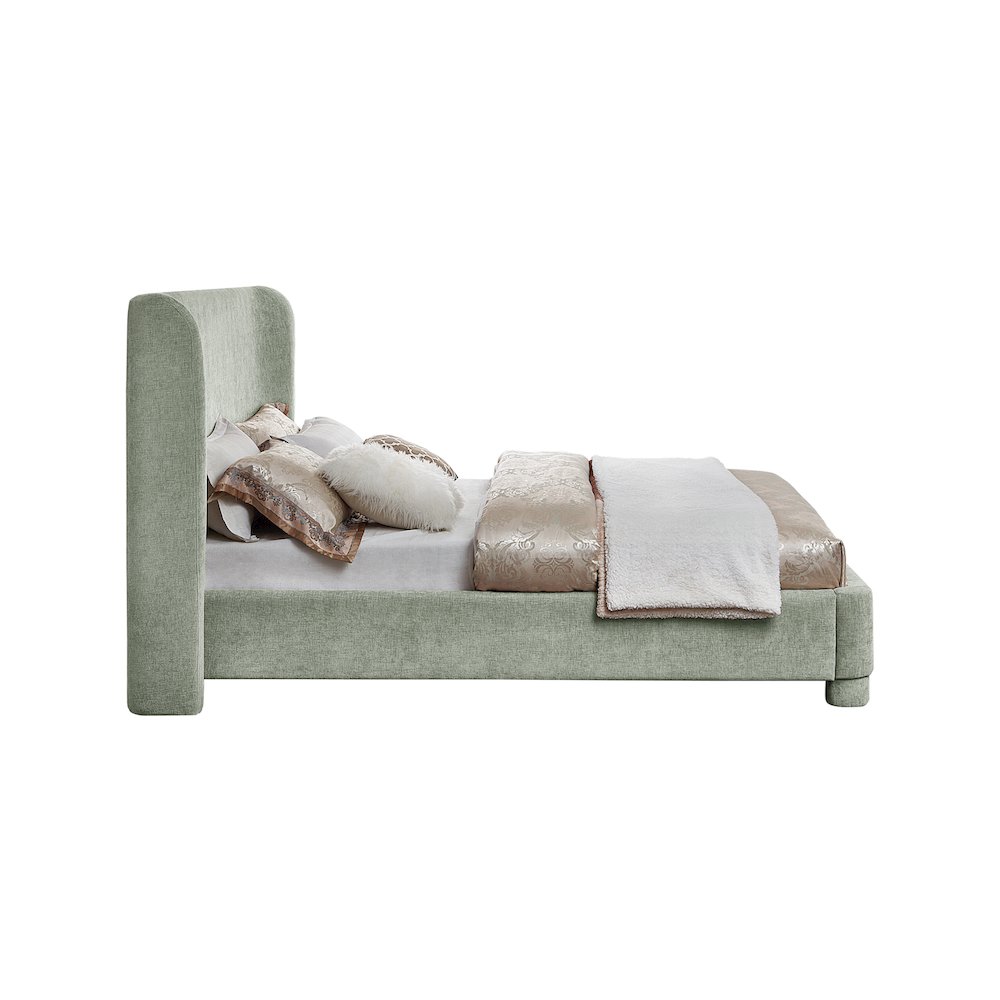 Penny Mint Green Chenille Fabric Queen Bed. Picture 4