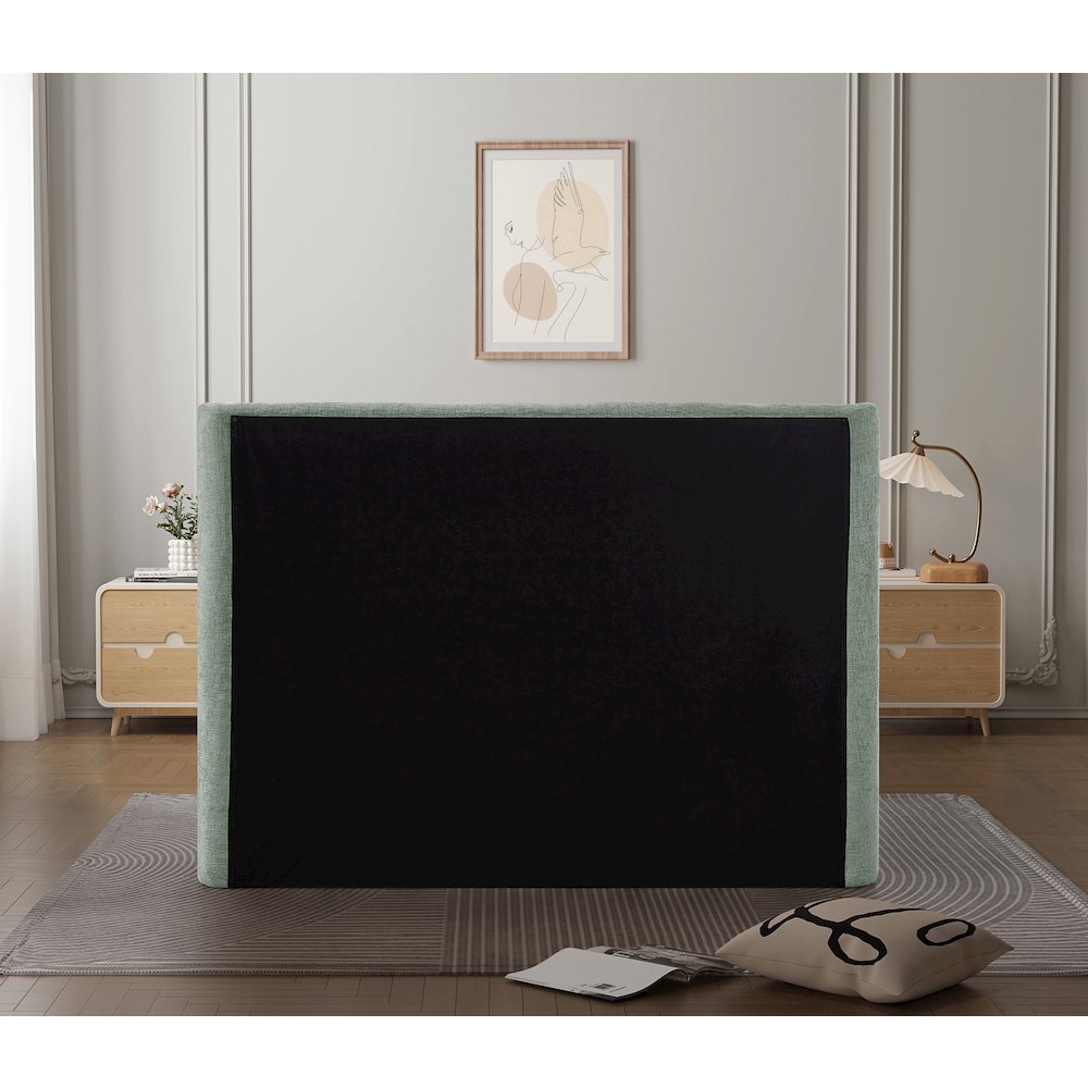 Penny Mint Green Chenille Fabric Queen Bed. Picture 7