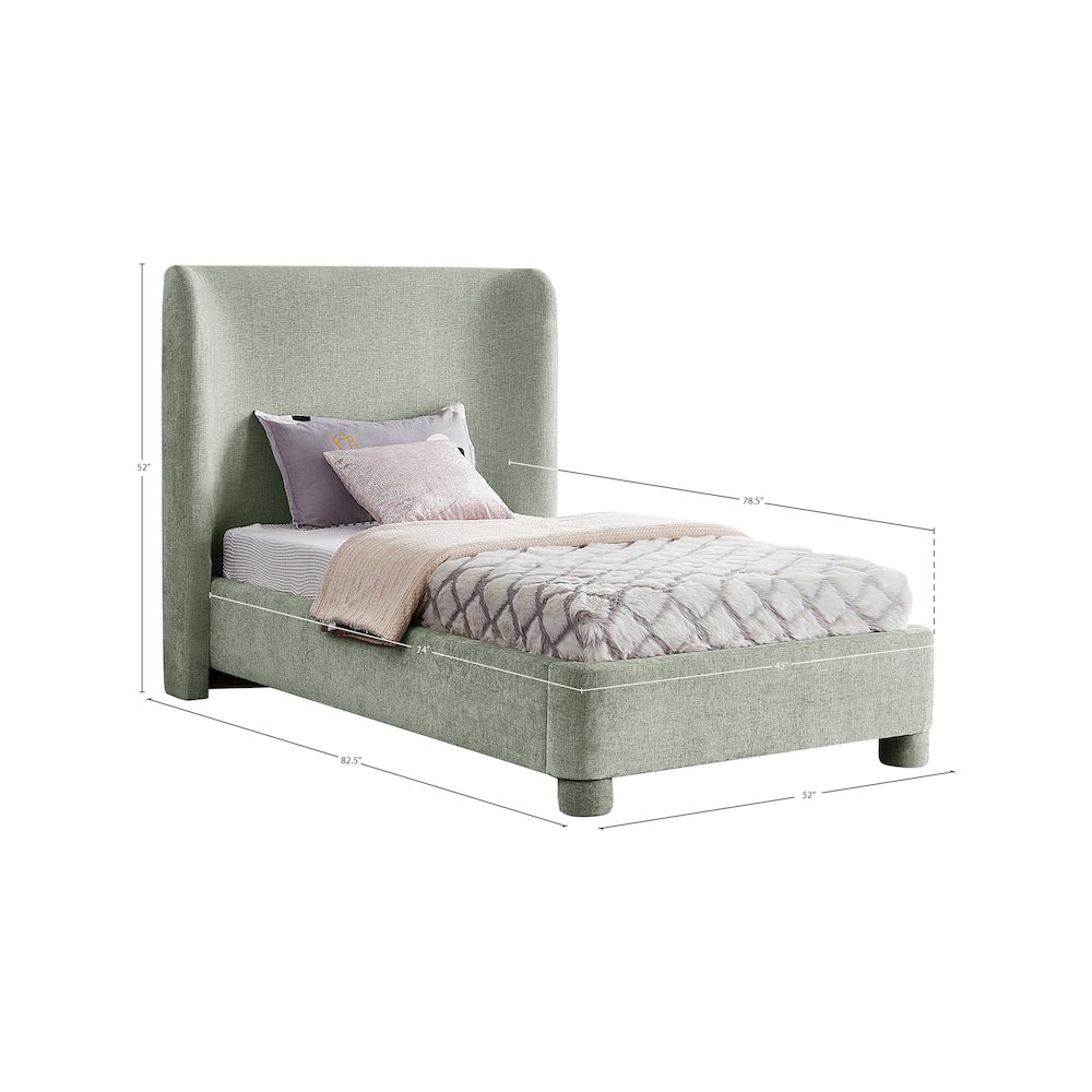 Penny Mint Green Chenille Fabric Twin Bed. Picture 9