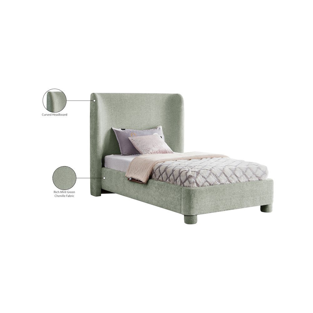 Penny Mint Green Chenille Fabric Twin Bed. Picture 10