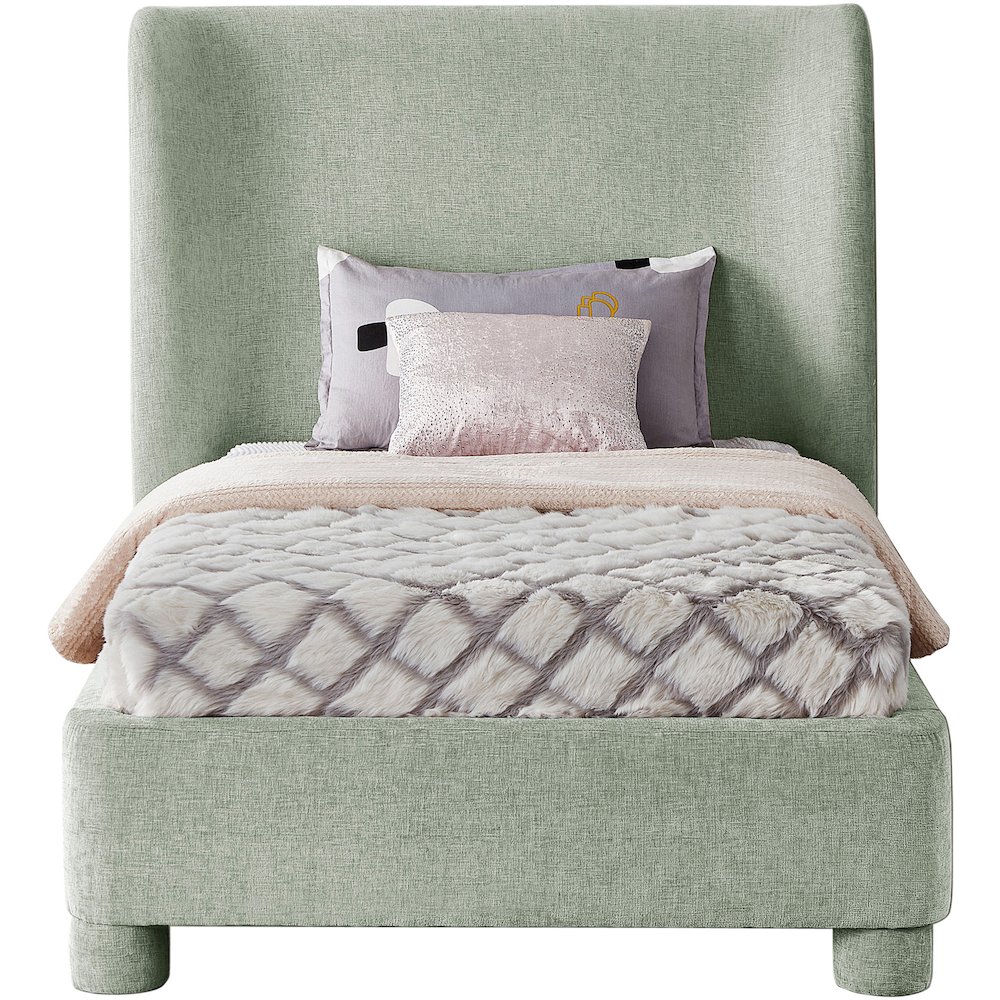 Penny Mint Green Chenille Fabric Twin Bed. Picture 2