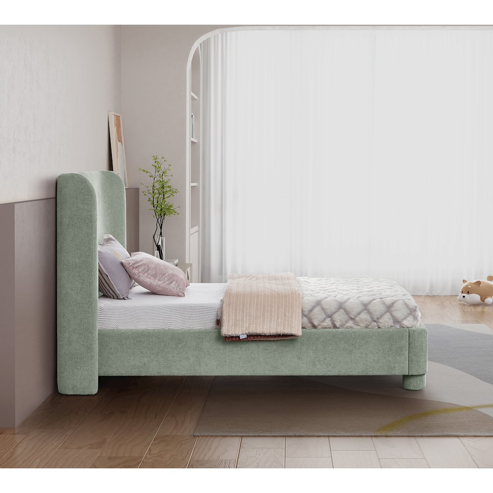 Penny Mint Green Chenille Fabric Twin Bed. Picture 5