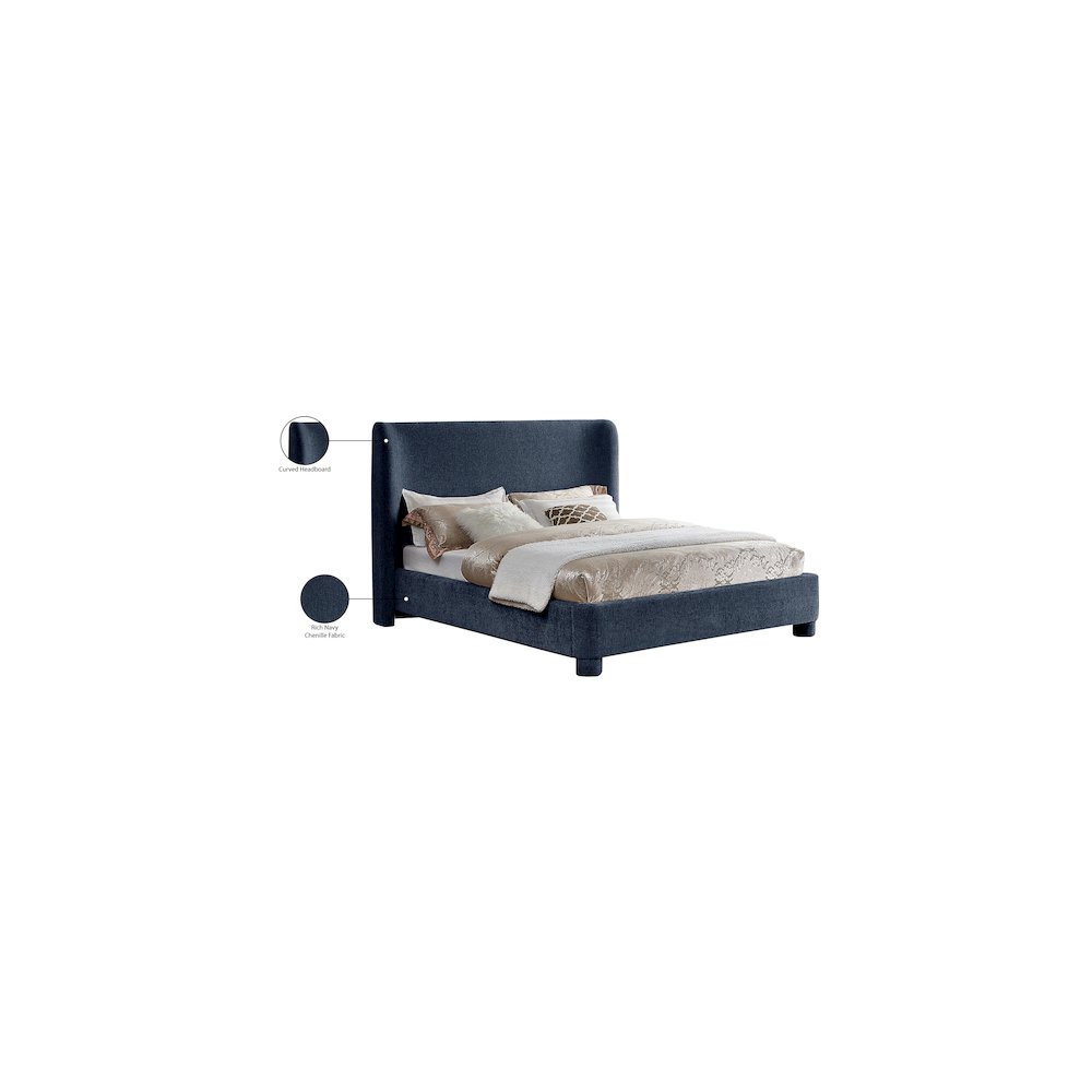 Penny Navy Chenille Fabric Queen Bed. Picture 10