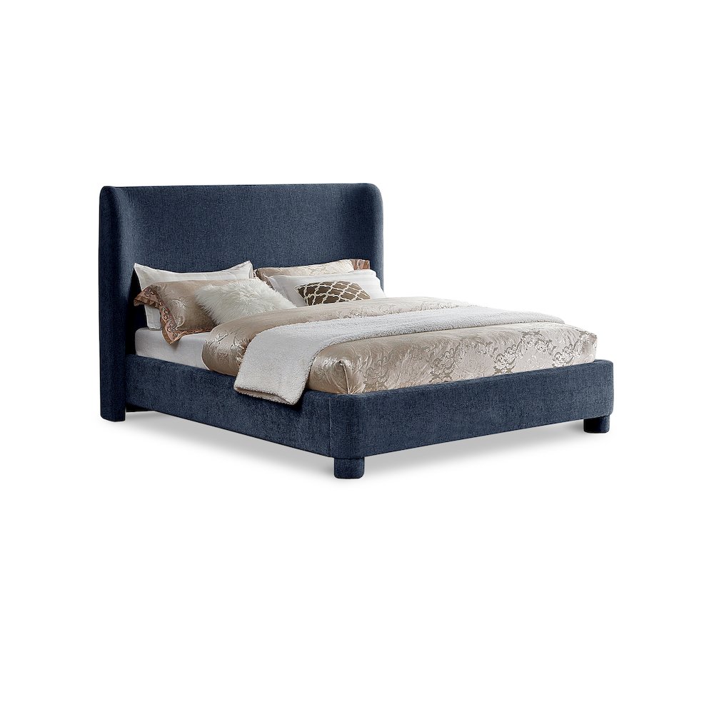 Penny Navy Chenille Fabric Queen Bed. Picture 1