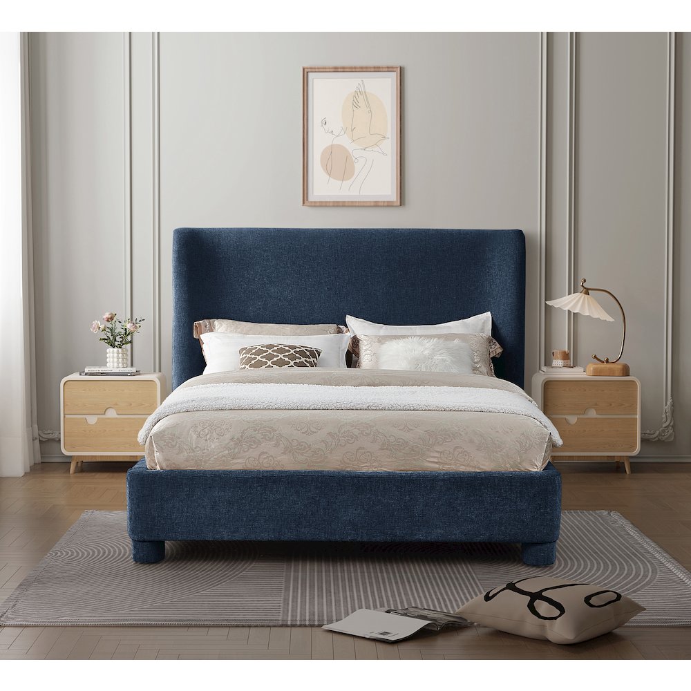 Penny Navy Chenille Fabric Queen Bed. Picture 3