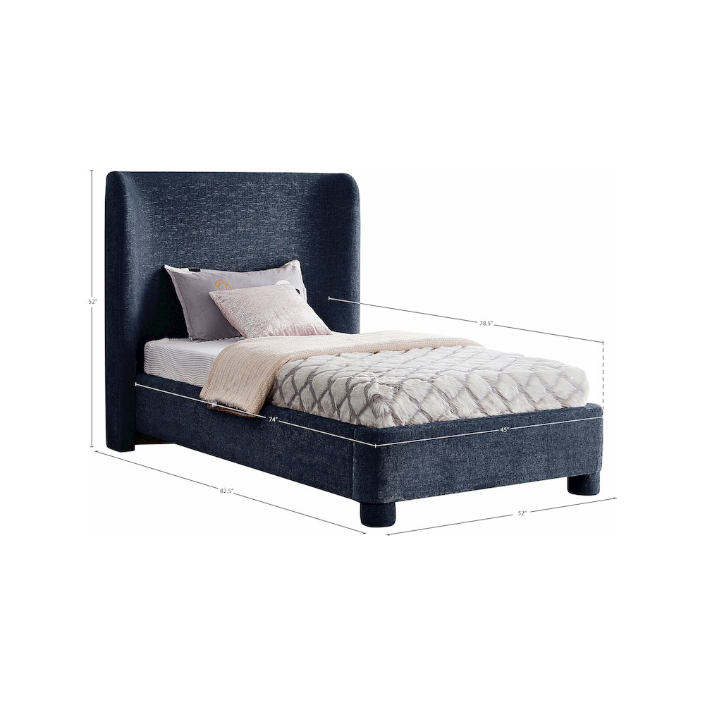 Penny Navy Chenille Fabric Twin Bed. Picture 9