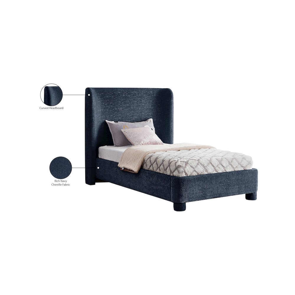 Penny Navy Chenille Fabric Twin Bed. Picture 10