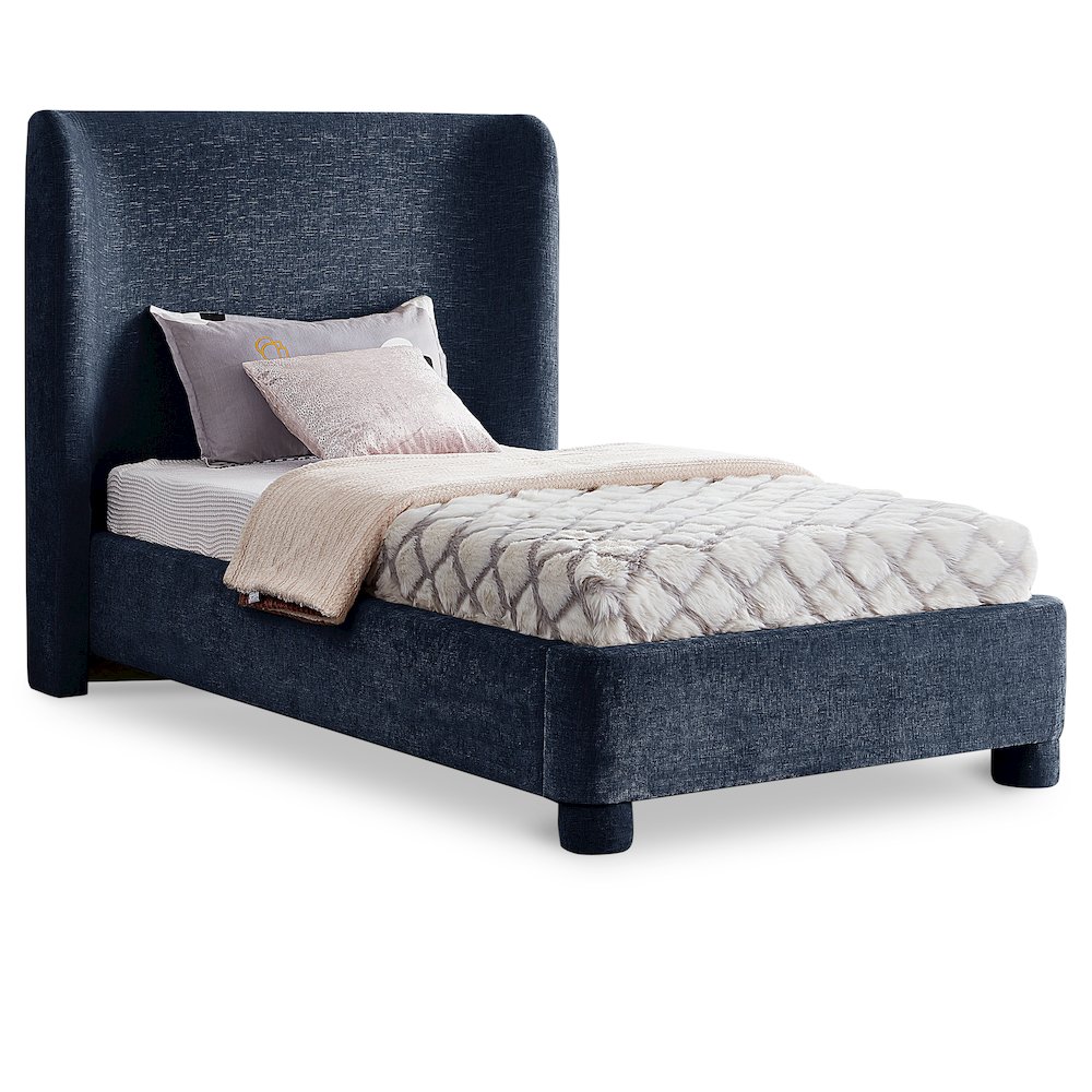 Penny Navy Chenille Fabric Twin Bed. Picture 1