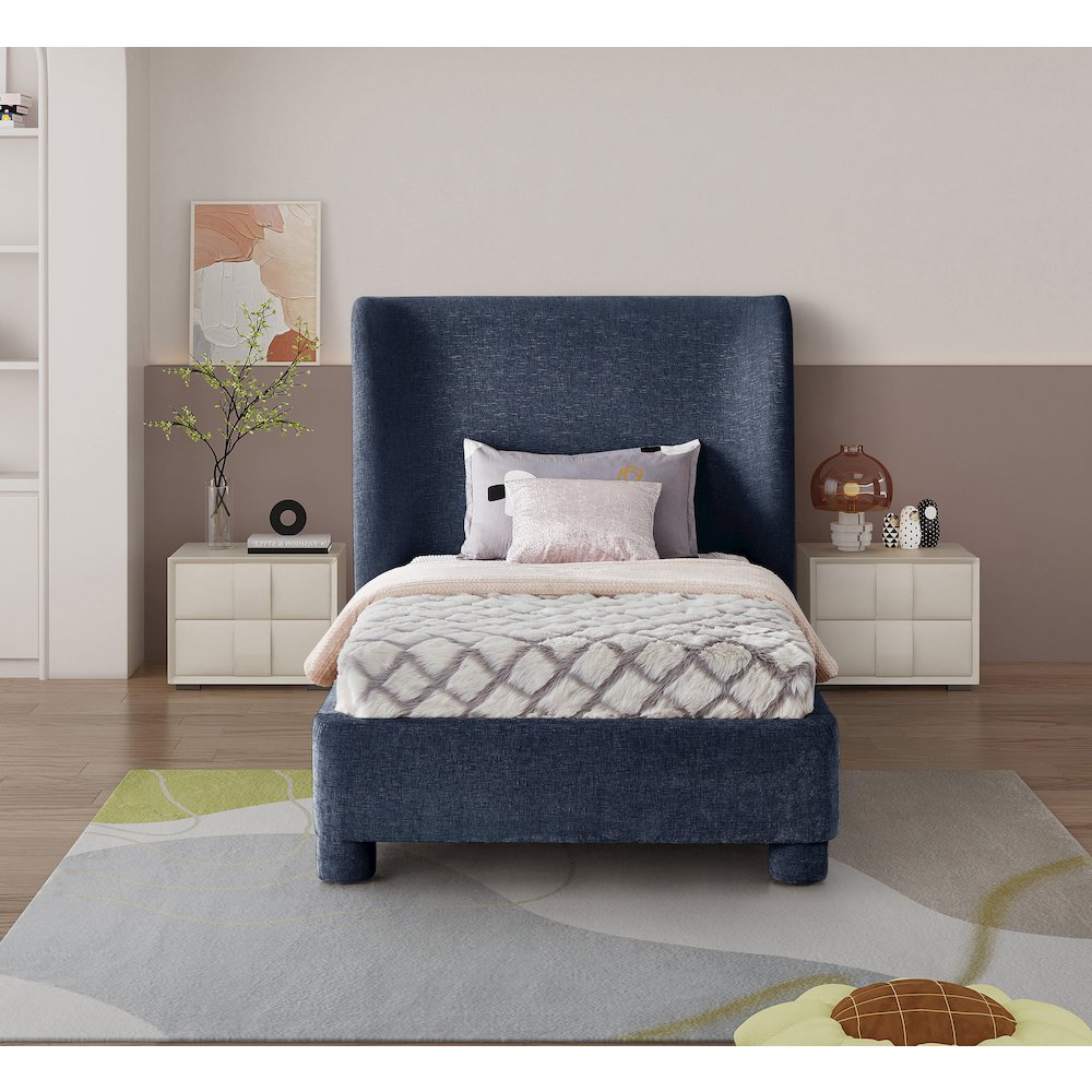 Penny Navy Chenille Fabric Twin Bed. Picture 3