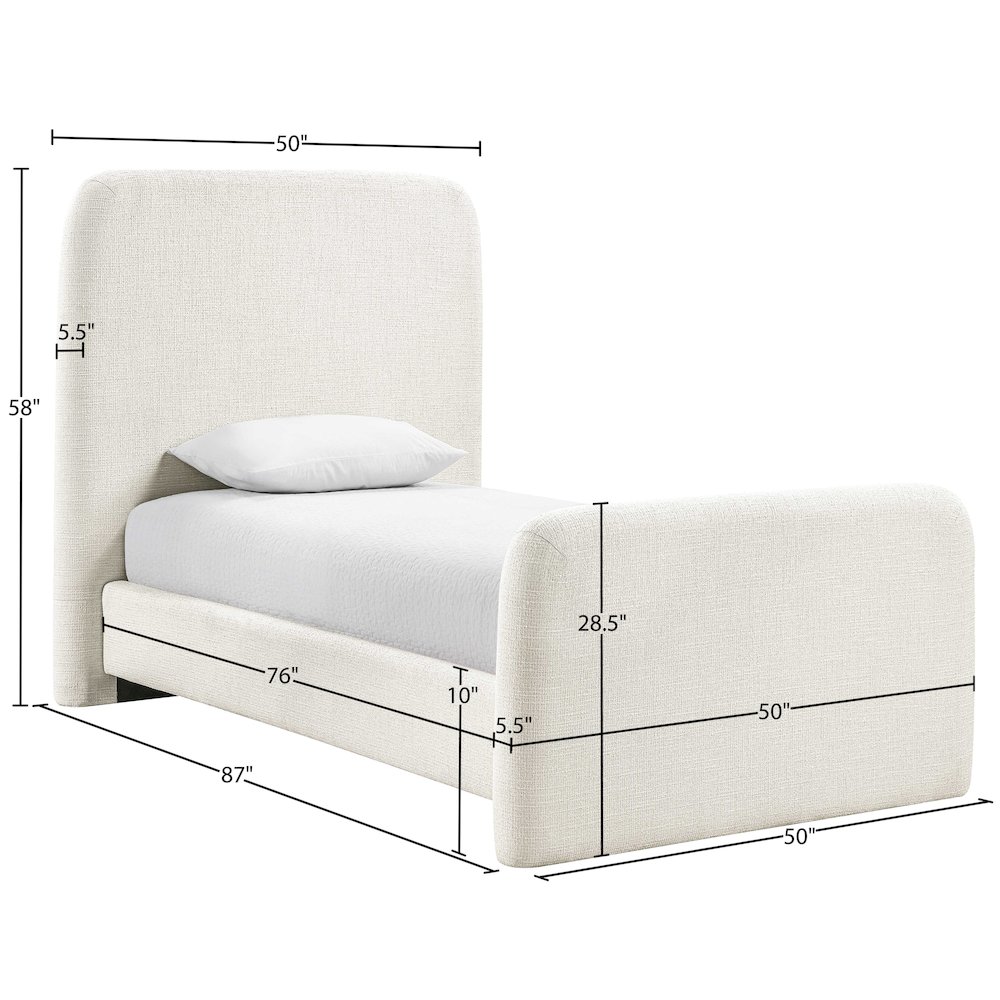Fira Cream Linen Textured Fabric Upholstered Twin Bed. Picture 11